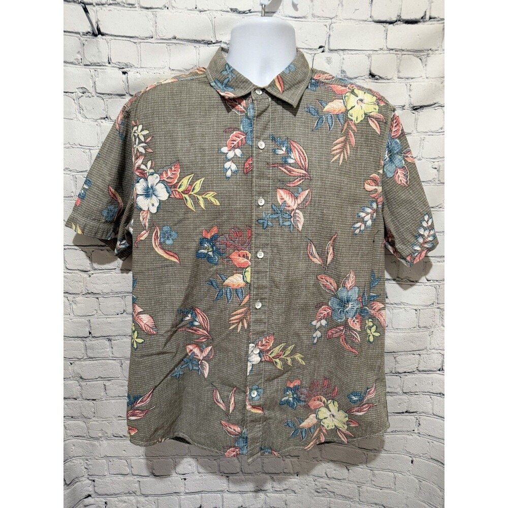 Tommy Bahama Relax Men's Short Sleeve Gray Floral Cotton shirt Large